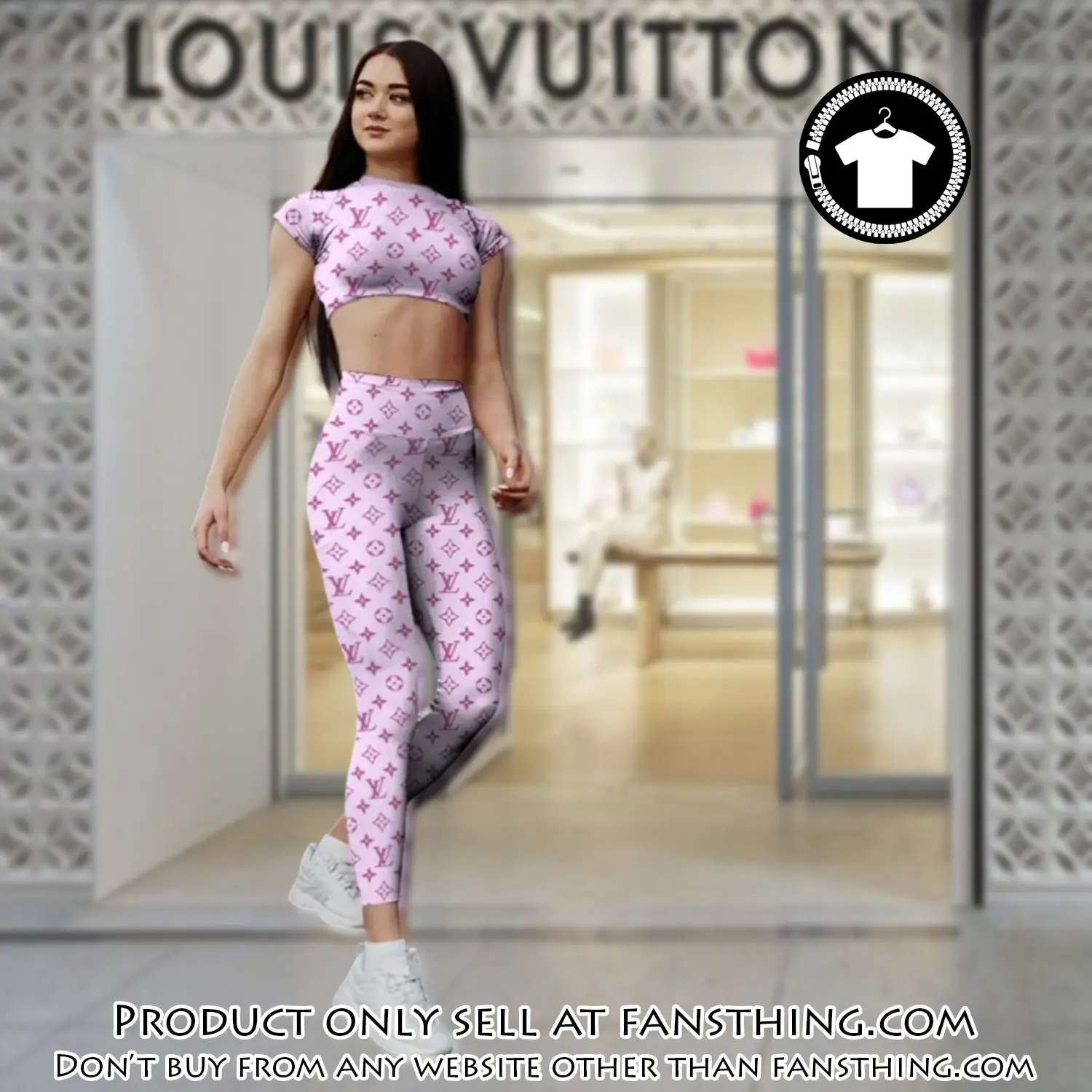 Pink louis vuitton sportwear combo luxury brand crop top tshirt and legging for women ctl1015 fst0258993
